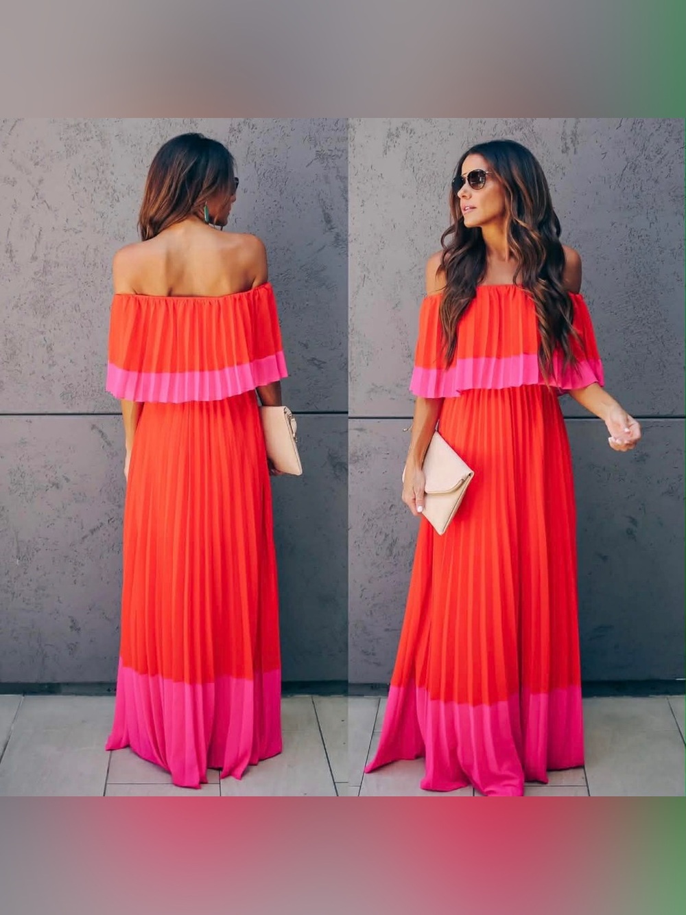 Stunning summer dress  Off-Shoulder Red and Pink Maxi Dress